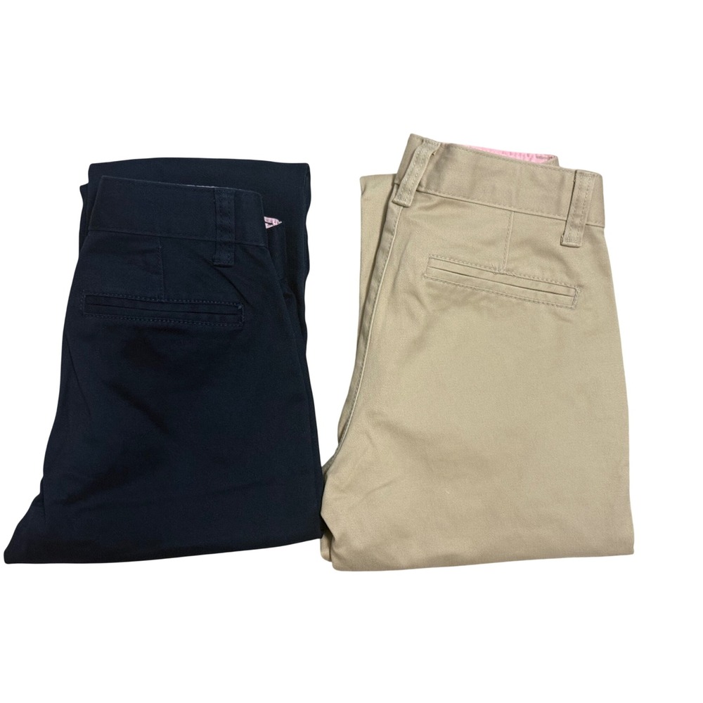 Cat & Jack Uniform Pants Girls 8 Navy Tan NWOT Straight Adjustable Waist Bundle